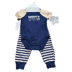 NEW Baby Boy 9 Months Navy Striped Daddy's Little Man Outfit Set Hat Socks Gift